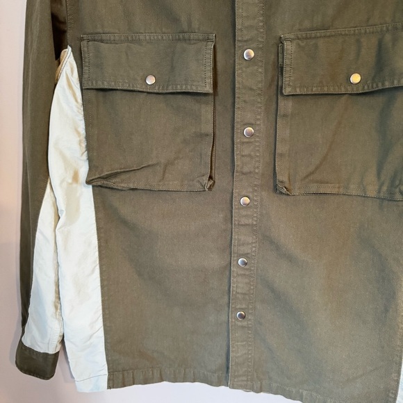 Topman Men’s Twill Colorblock Snap Front Forest Green Blue Pocketed Top Sz L-XL - Picture 4 of 12